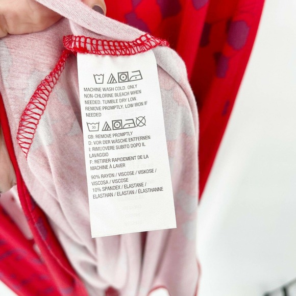 Logo Lori Goldstein Floral Midi Dress Sz M Red Contrast Godet Scoop Neck Stretch - Picture 7 of 8